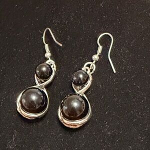 Elegant Silver and Black Drop Earrings